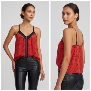 Silence + Noise Sleeveless Street Silk Leaf Pattern Zip Cami Blouse Top, sz. XS